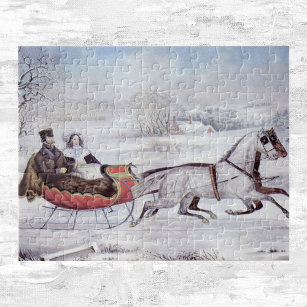 Vintage Christmas, The Road Winter, Sleigh Horse Jigsaw Puzzle