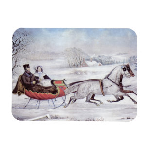 Vintage Christmas, The Road Winter, Sleigh Horse Magnet