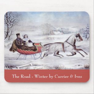 Vintage Christmas, The Road Winter, Sleigh Horse Mouse Pad