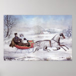 Vintage Christmas, The Road Winter, Sleigh Horse Poster<br><div class="desc">Vintage illustration Christmas holiday design originally published by Currier & Ives in 1853 titled The Road - Winter. This love and romance design features a couple taking a romantic winter ride in a horse drawn sleigh over the snowy landscape. This artwork was possibly a portrait of Nathaniel Currier and his...</div>
