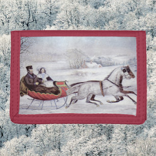 Vintage Christmas, The Road Winter, Sleigh Horse Tri-fold Wallet