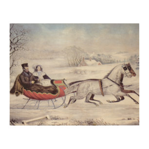 Vintage Christmas, The Road Winter, Sleigh Horse Wood Wall Decor