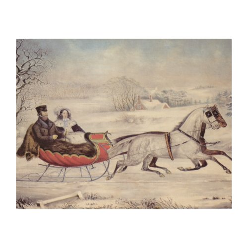 Vintage Christmas The Road Winter Sleigh Horse Wood Wall Decor