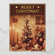 Vintage Christmas Theme Greetings Rustic Tree Pic