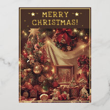 Vintage Christmas Theme Greetings Rustic Tree Pic