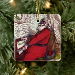 Vintage Christmas, Thomas Nast Santa Claus Piano Ceramic Ornament