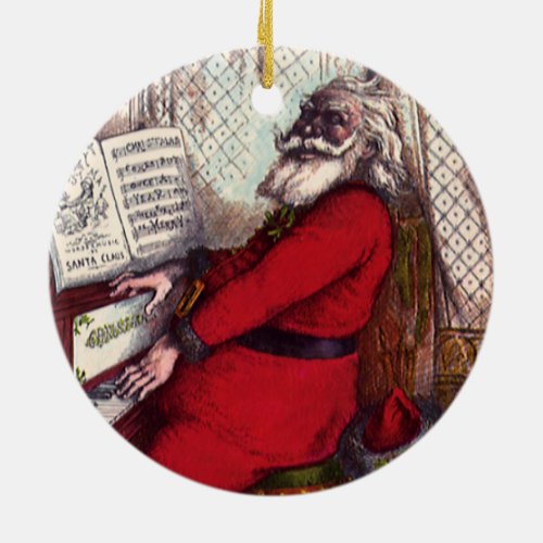Vintage Christmas Thomas Nast Santa Claus Piano Ceramic Ornament