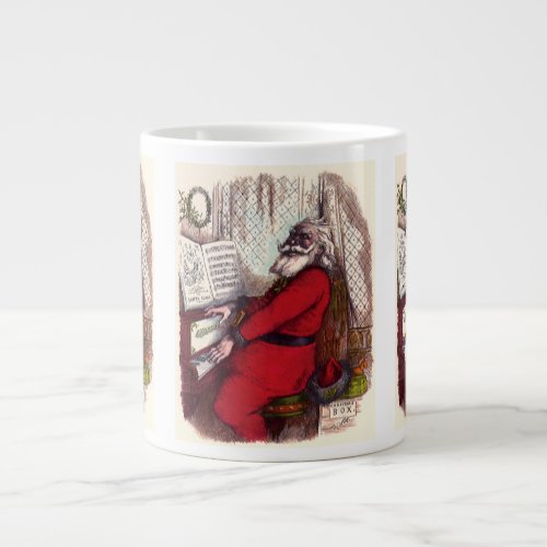 Vintage Christmas Thomas Nast Santa Claus Piano Giant Coffee Mug