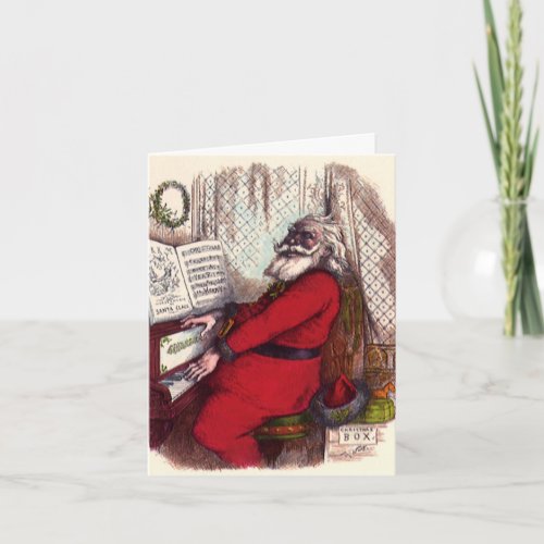 Vintage Christmas Thomas Nast Santa Claus Piano Holiday Card