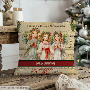 Vintage Christmas Throw Pillow Monogram Holiday