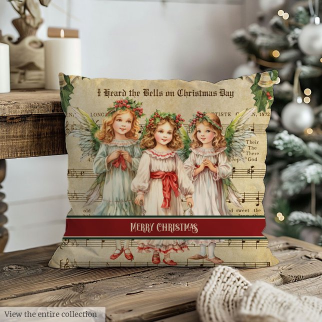 Vintage Christmas Throw Pillow Monogram Holiday (Vintage Christmas Throw Pillow Monogram Holiday Look)