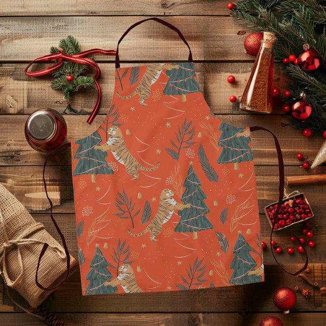 Vintage Christmas Tiger and Christmas Tree Apron (Creator Uploaded)