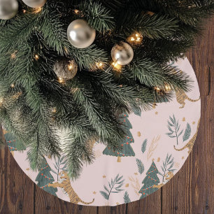 "Vintage Christmas Tiger with Christmas Tree Pink  Brushed Polyester Tree Skirt
