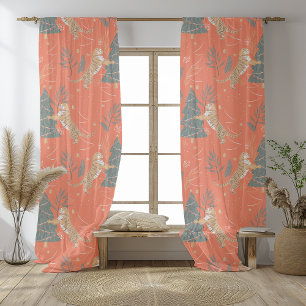 Vintage Christmas Tiger With Christmas Tree Sheer Curtains