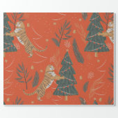 Vintage Christmas Tiger With Christmas Tree Wrapping Paper (Flat)