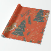 Vintage Christmas Tiger With Christmas Tree Wrapping Paper (Unrolled)