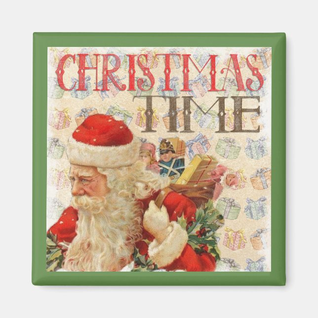 Vintage Christmas Time Santa Claus Magnet (Front)