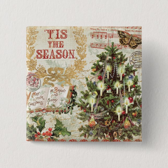 Vintage Christmas Tis the Season Button (Front)