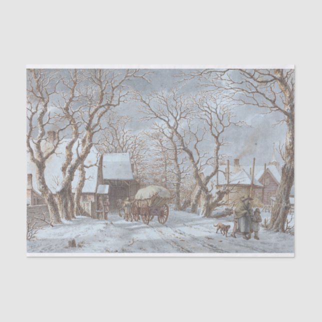 Vintage Christmas Tissue Paper WINTER SCENE (Front)