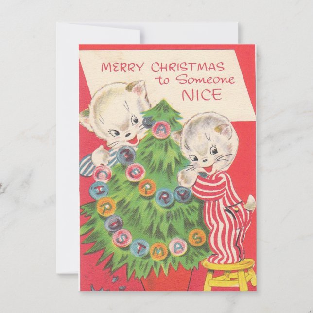 Vintage Christmas To Someone Nice Cats Holiday Card (Front)