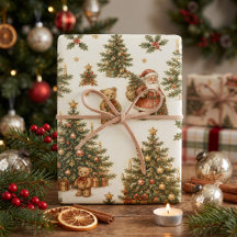 Vintage Christmas Toile Santa Village Emblem