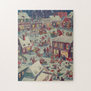 Vintage Christmas Town Folk Illustration (1918) Jigsaw Puzzle