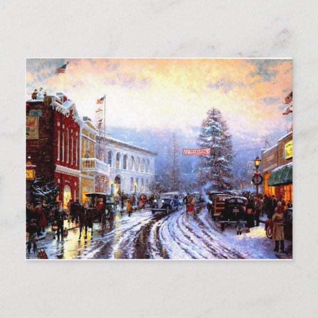 Vintage Christmas Town Holiday Postcard (Front)
