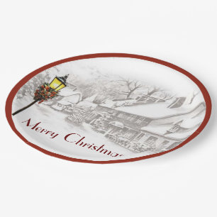 Vintage Christmas Town Paper Plates