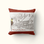 Vintage Christmas Town Pillow
