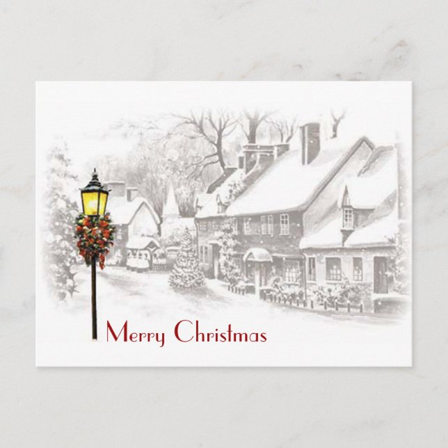 Vintage Christmas Town Postcard (Front)