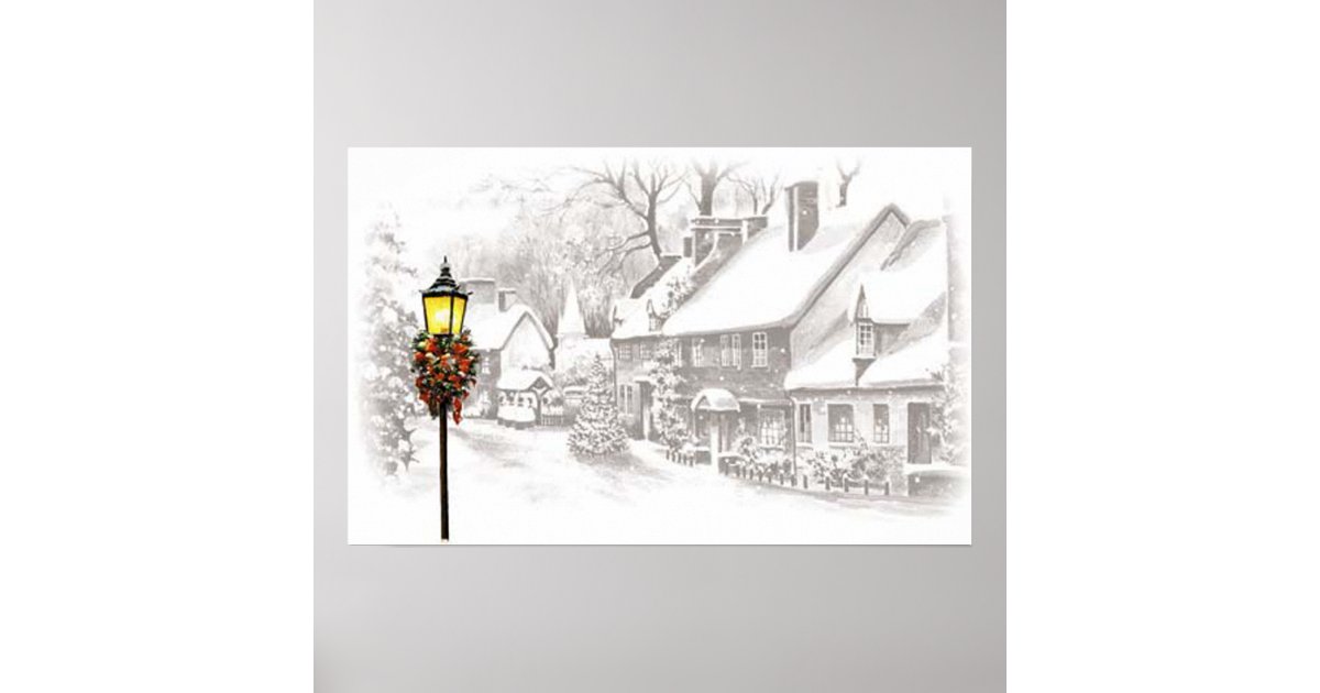 Vintage Christmas Town Poster Zazzle Com