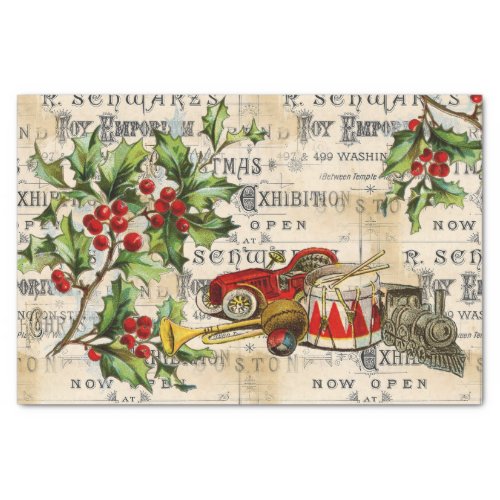Vintage Christmas Toys and Holly Tissue Paper