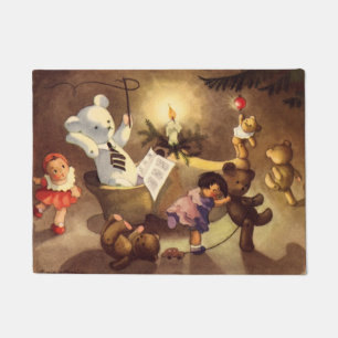 Vintage Christmas Toys, Dancing Dolls, Teddy Bears Doormat