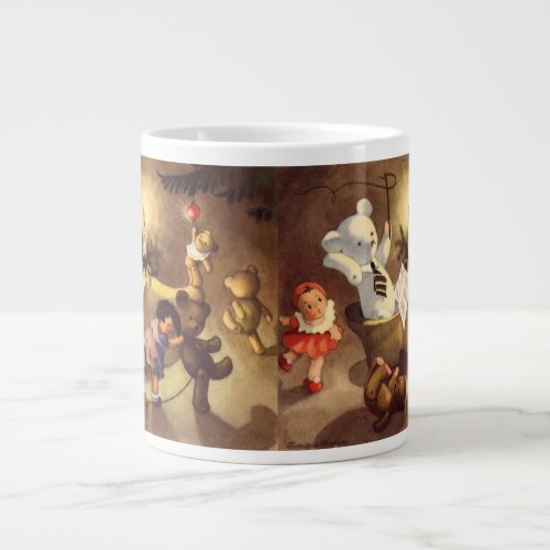 Vintage Christmas Toys Dancing Dolls Teddy Bears Giant Coffee Mug