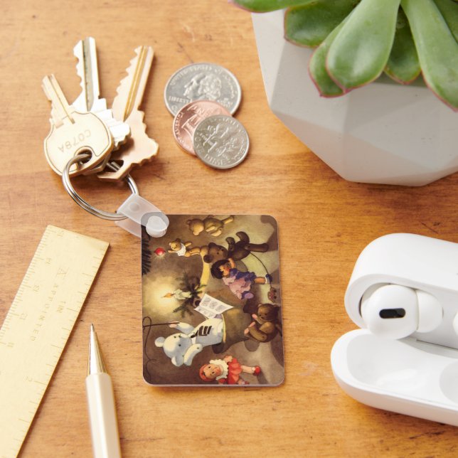 Vintage Christmas Toys, Dancing Dolls, Teddy Bears Keychain (Desk)