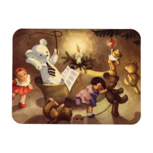 Vintage Christmas Toys, Dancing Dolls, Teddy Bears Magnet