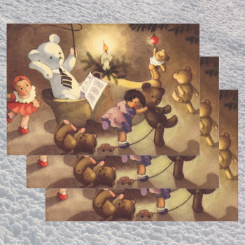 Vintage Christmas Toys  Dancing Dolls  Teddy Bears Wrapping Paper Sheets by ChristmasCafe at Zazzle