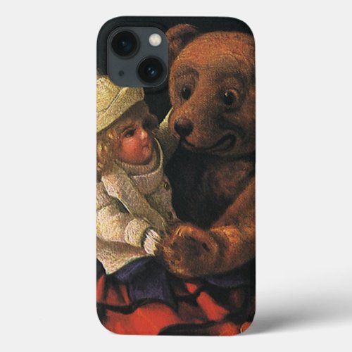 Vintage Christmas Toys Doll and a Teddy Bear iPhone 13 Case