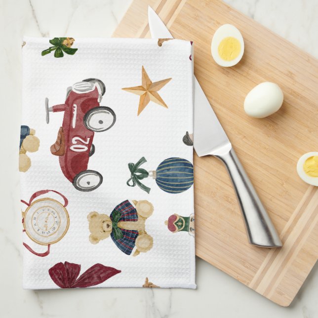 Vintage Christmas Toys Pattern  Kitchen Towel (Quarter Fold)