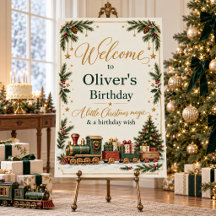 Vintage Christmas Train Birthday Welcome Sign