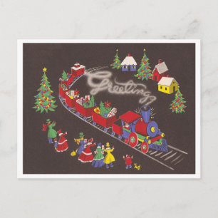 Vintage Christmas Train Holiday Postcard