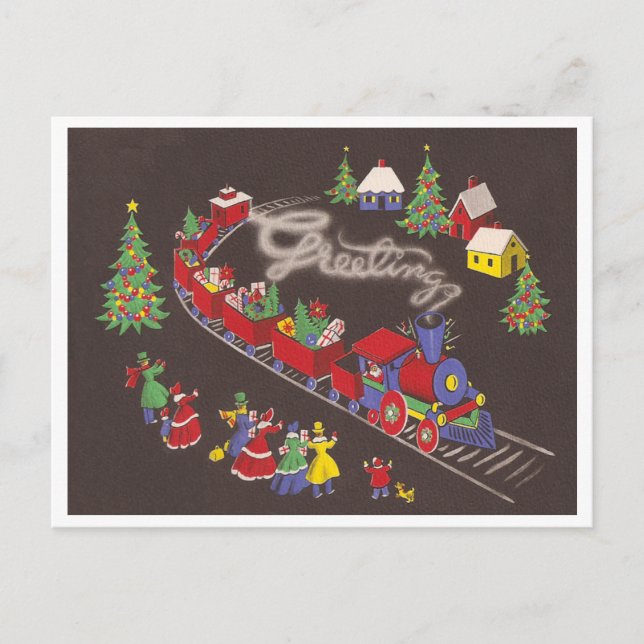 Vintage Christmas Train Holiday Postcard (Front)