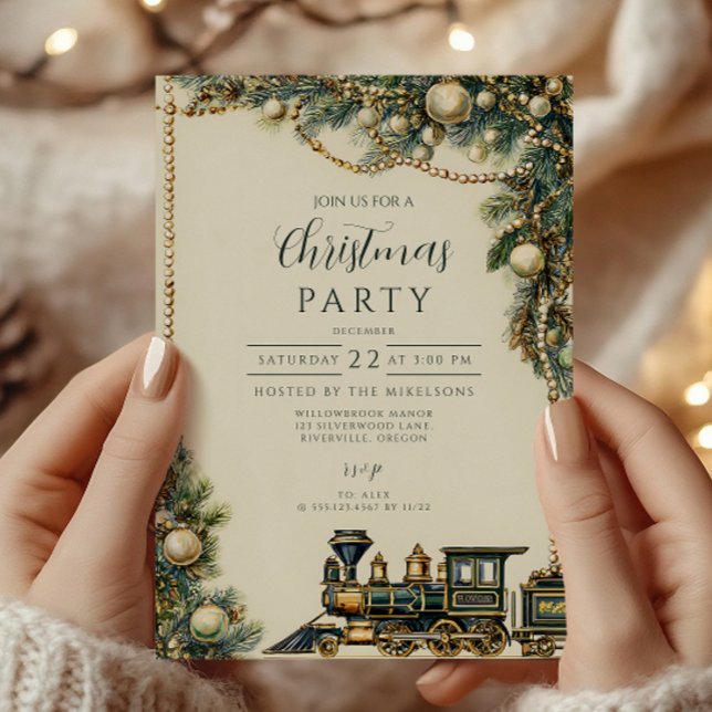 Vintage Christmas Train Party Invitation (Creator Uploaded)