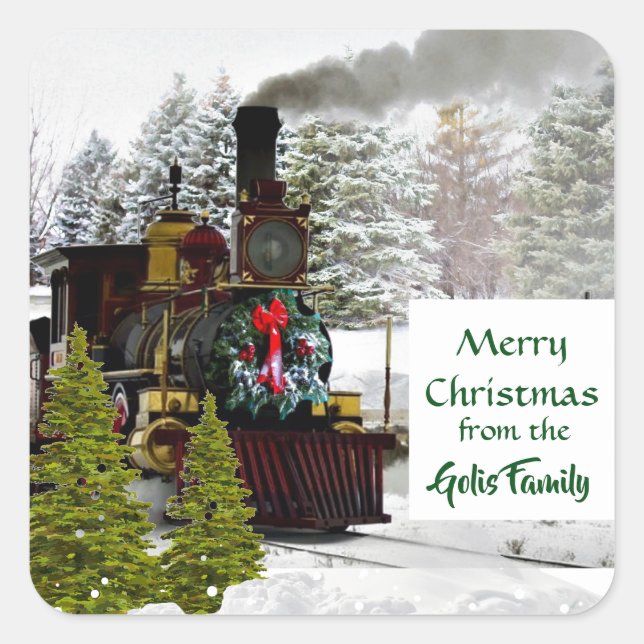 Vintage Christmas Train Square Sticker (Front)