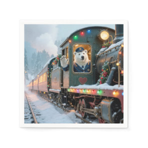Vintage Christmas Train With Waving Polar Bear Napkins