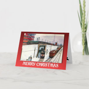 Vintage Christmas, Trains at a junction Holiday Card