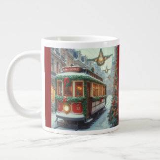 Vintage Christmas Tram in Snowy Town Giant Coffee Mug