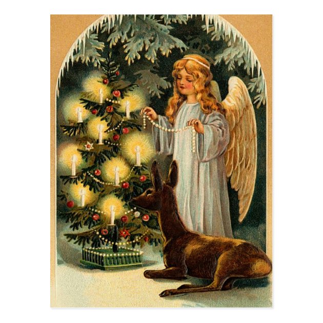 Vintage Christmas Tree And Angel Postcard