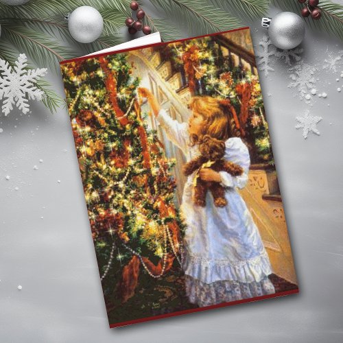 Vintage Christmas Tree and Girl Card