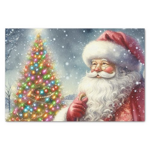 Vintage Christmas Tree and Santa Claus Holiday  Tissue Paper